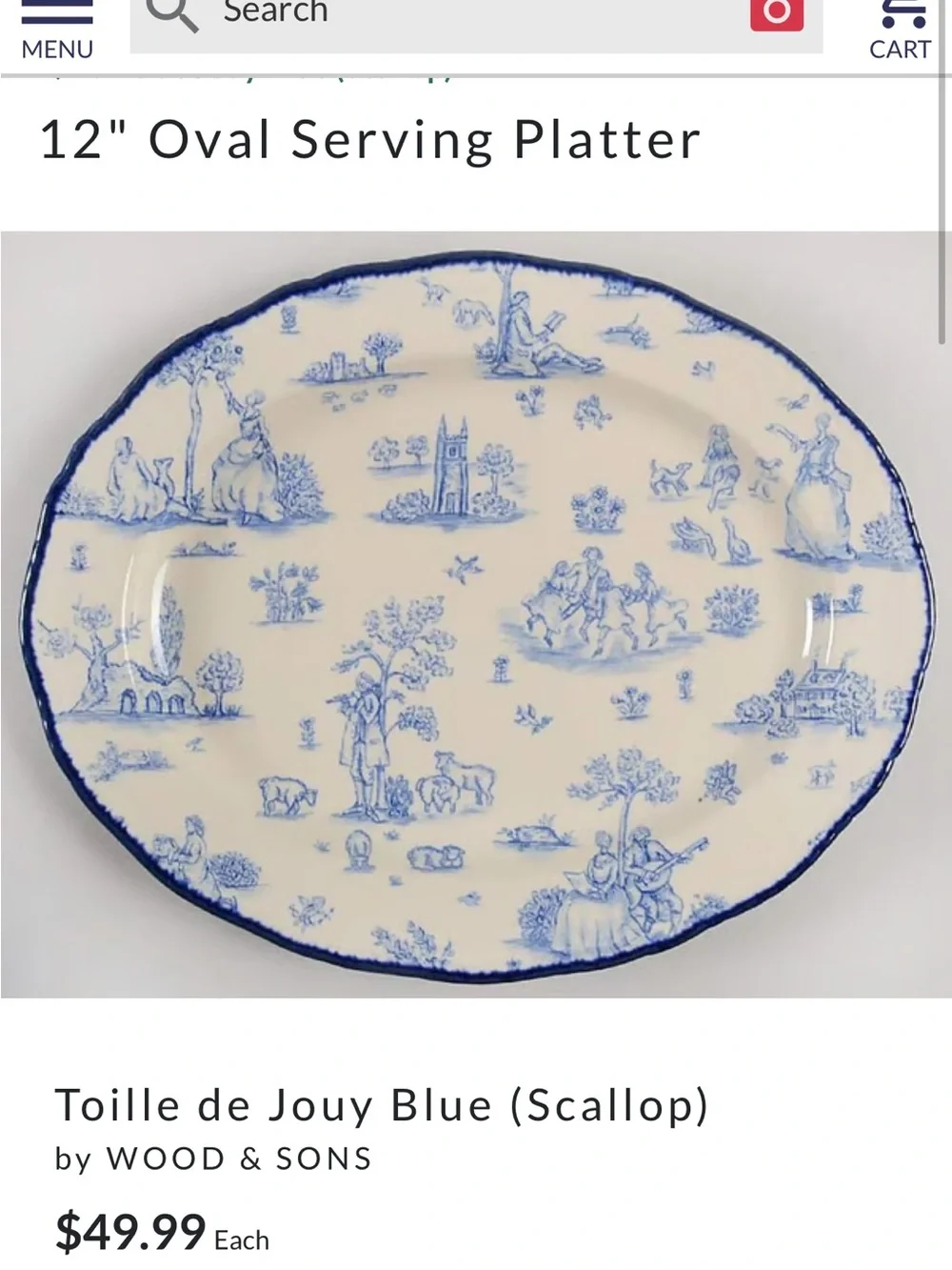 Toille de Jouy Blue (Scallop) by WOOD & SONS